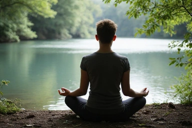 Person meditiert in einer friedlichen Umgebung